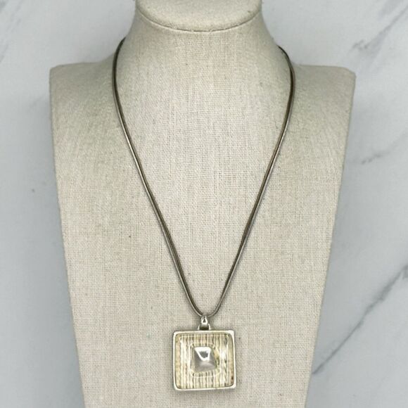 Chico's Double Strand Cord Square Striped Silver Tone Pendant ✨ - Picture 1 of 15